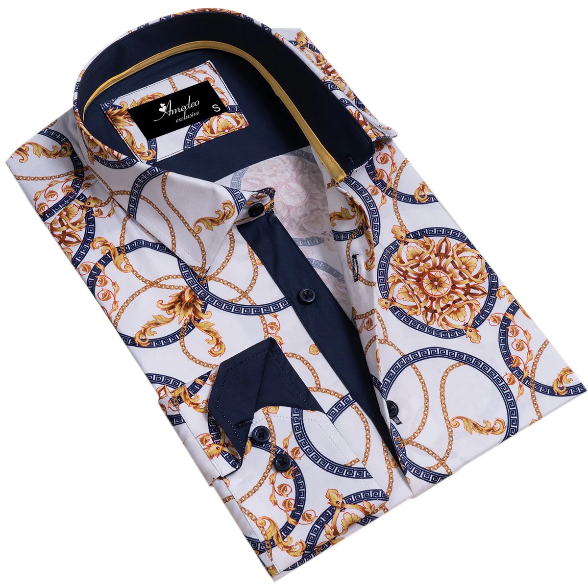 White and gold mens dress shirt