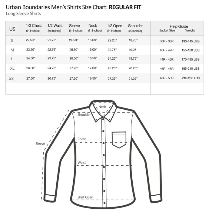 Stafford men's dress shirt size chart