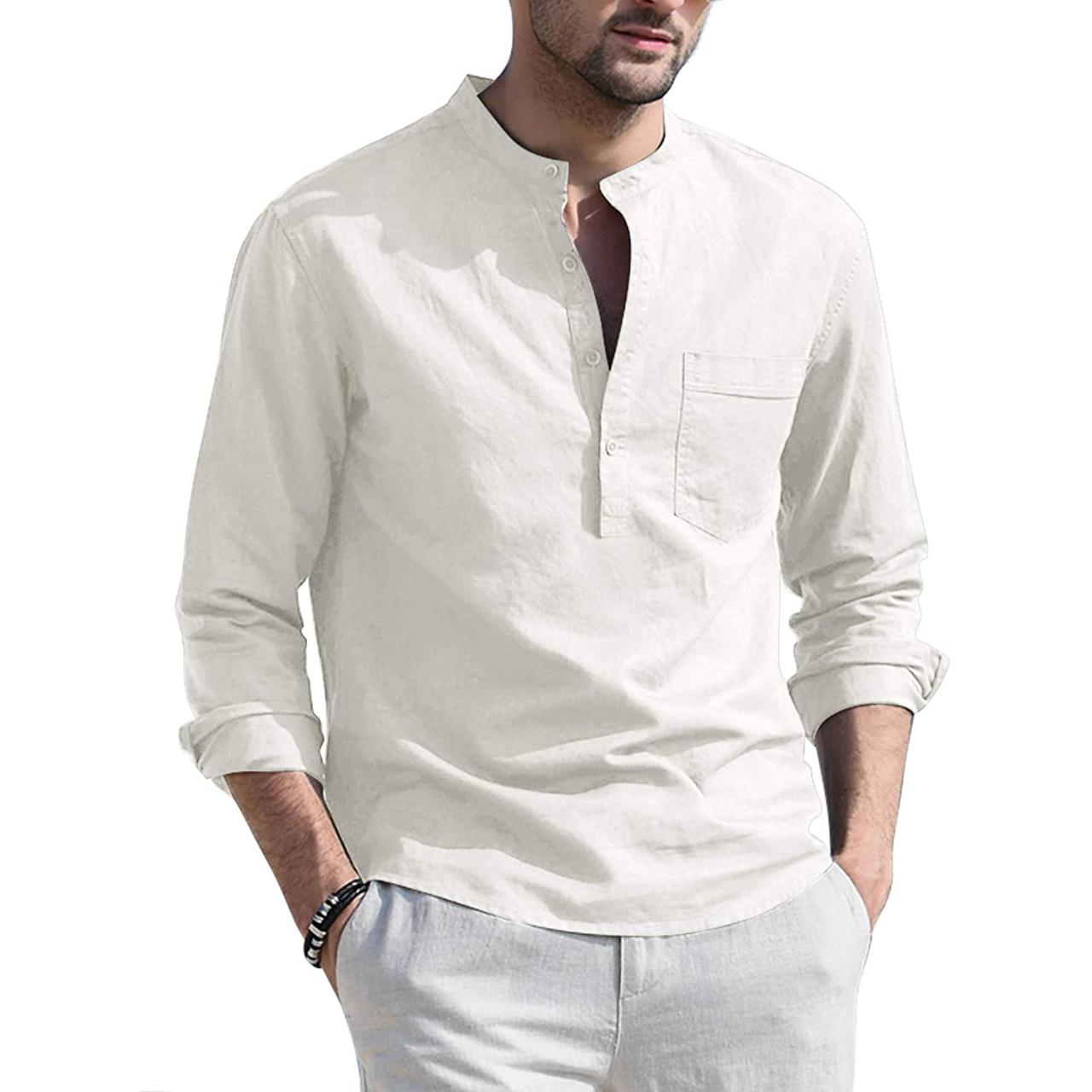 Collarless dress shirt men