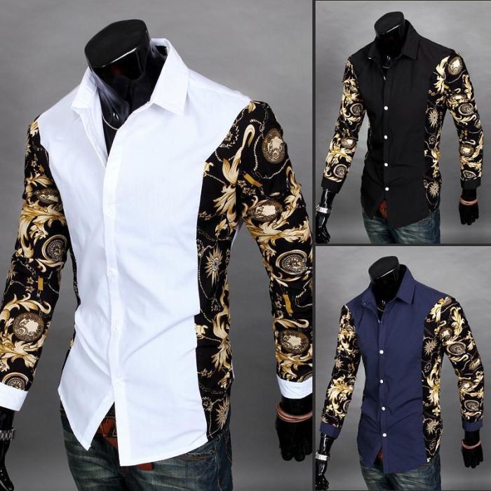 White and gold mens dress shirt